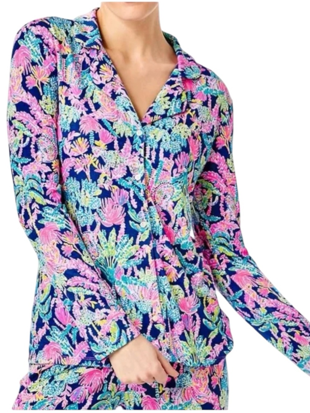 Plus size Lilly Pulitzer pajama top  Navy Floral Button-Front Top -size 2X
